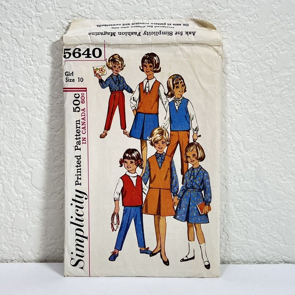 Vintage Simplicity Girl Size 10 Sewing Pattern 5640 Blouse Skirt Top Pants